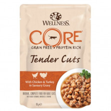 Влажный корм Wellness Core для кошек с нежными кусочками курицы и индейки в пикантном соусе в паучах - 85 г