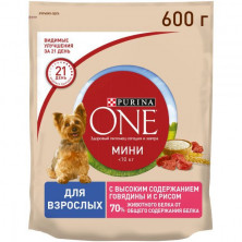 Purina One Mini Adult Говядина (Сухой корм для взрослых собак мелких пород с высоким содержанием говядины и с рисом) 600 г