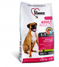 1st Choice Adult для взрослых собак с чувствительной кожей и для шерсти с ягненком, рыбой и рисом - 350 гр