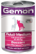 Консервы Gemon Adult Medium для взрослых собак средних пород с кусочками говядины и печени 415 г