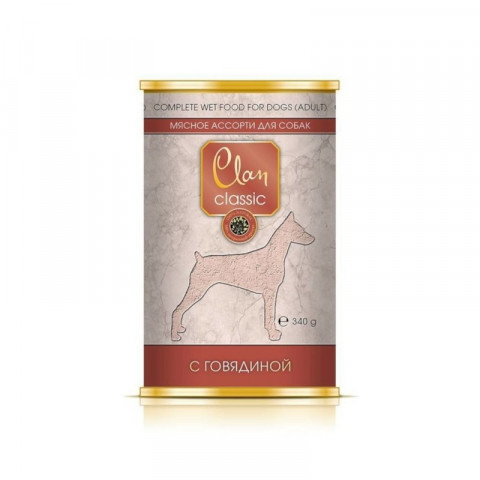 Clan Classic влажный корм для собак мясное ассорти с говядиной в консервах - 340 г