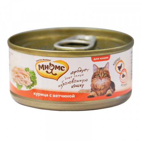 Мнямс консервы Курица с ветчиной в нежном желе для кошек - 70 г