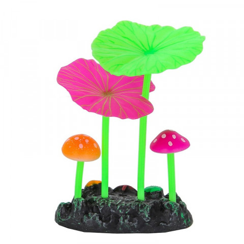 Gloxy флуоресцентная аквариумная декорация 2 гриба и 2 листа лотоса 7,3х3,5х10,7 см