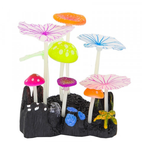 Gloxy флуоресцентная аквариумная декорация 5 грибов и 4 листа лотоса 10х7,5х11 см