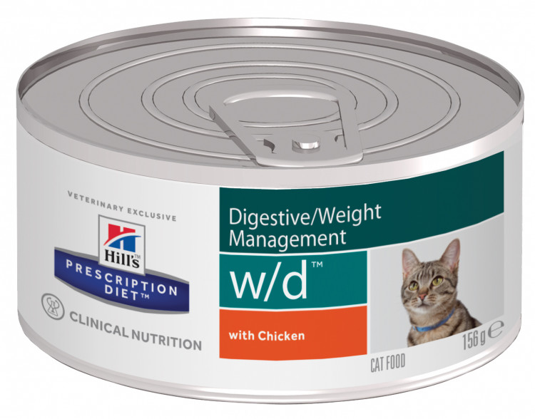 Влажный диетический корм для кошек Hill's Prescription Diet w/d Digestive при поддержании веса и сахарном диабете, с курицей - 156 г