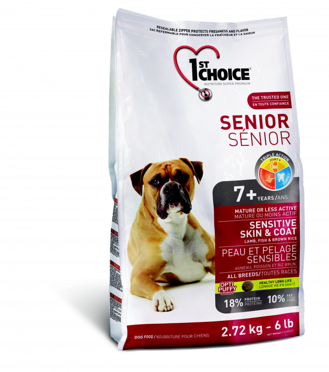 1st Choice Senior для пожилых собак с чувствительной кожей и для шерсти с ягненком, рыбой и рисом - 12 кг