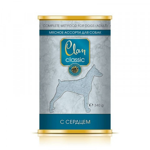 Clan Classic влажный корм для собак мясное ассорти с сердцем в консервах - 340 г
