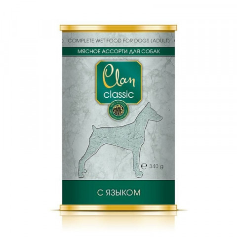 Clan Classic влажный корм для собак мясное ассорти с языком в консервах - 340 г