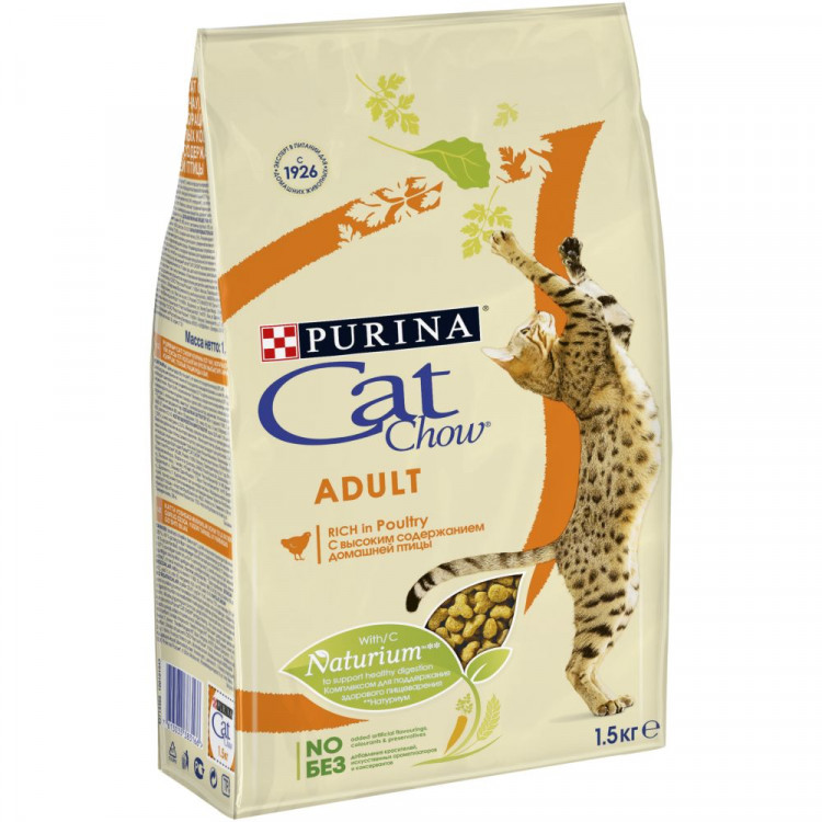 Purina Cat Chow для взрослых кошек, с домашней птицей - 1,5 кг