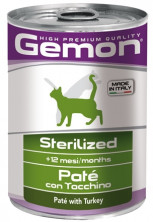 Gemon cat sterilised для кошек паштет с индейкой 400 г