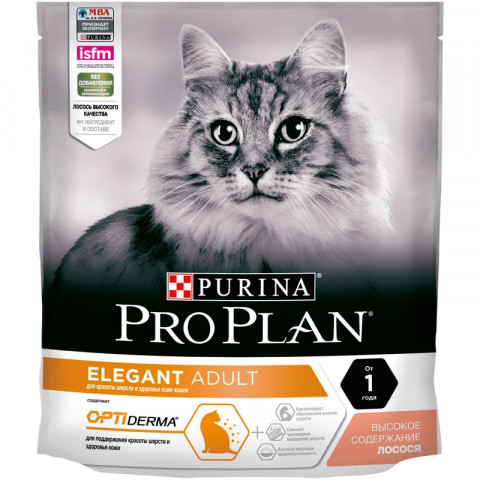 Pro Plan Cat Adult Elegant сухой корм для взрослых кошек для кожи и шерсти с лососем - 400 г