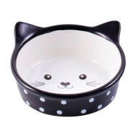 КерамикАрт миска керамическая для кошек в форме кошачьей мордочки, черная в горошек 250 мл