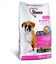1st Choice Puppy для щенков с чувствительной кожей и для шерсти с ягненком, рыбой и рисом - 6 кг