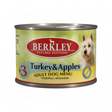 Berkley Adult Dog Menu Turkey Apples № 3 паштет для взрослых собак с натуральным мясом индейки с яблоками - 200 г