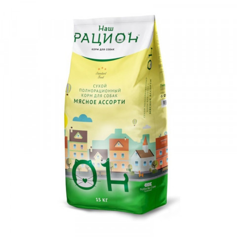 Наш рацион сухой корм для взрослых собак мясное ассорти - 15 кг