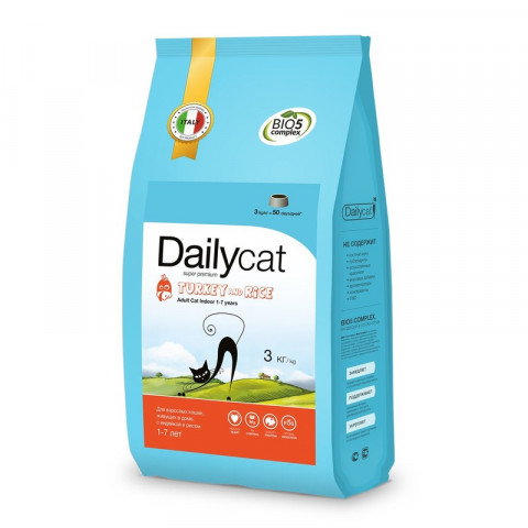 Dailycat Adult Indoor Turkey для домашних кошек с индейкой 3 кг