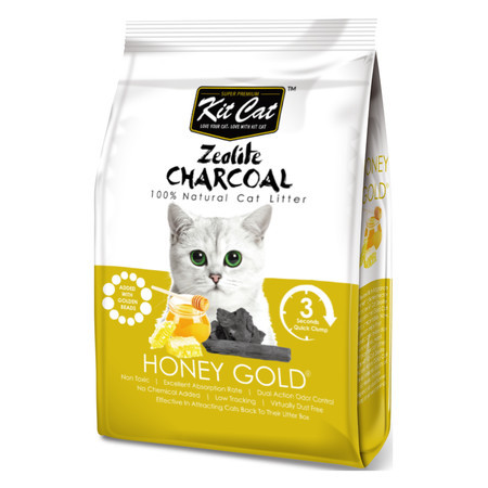 Kit Cat Zeolite Charcoal Honey Gold цеолитовый комкующийся наполнитель медовый с золотыми крупинками - 4 кг