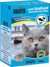 Bozita MINI консервы для кошек кусочки в соусе Морской коктейль 190 г
