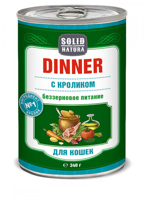 Solid Natura Dinner Кролик влажный корм для кошек в жестяной банке 340 г