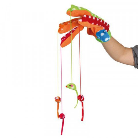 Trixie Игрушка для кошки Перчатка с помпонами, 34 см, цветная 1 ш