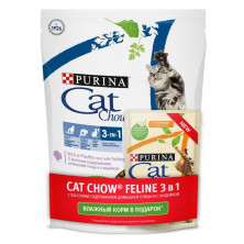 Сухой корм Purina Cat Chow Feline 3 in 1 для кошек с формулой тройного действия с домашней птицей - 400 г + пауч 485 г