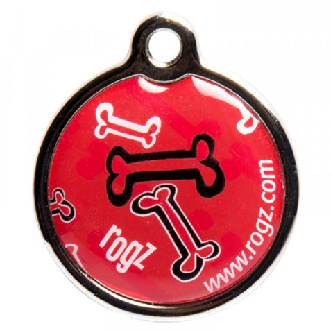 Rogz табличка на ошейник, металл , IDM31X, кость на красном фоне