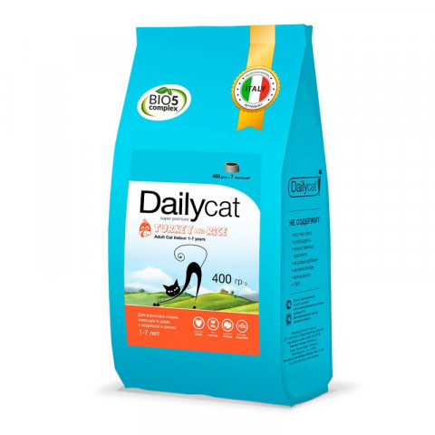 Dailycat Adult Indoor Turkey для домашних кошек с индейкой 400 г