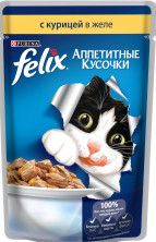Паучи Felix Аппетитные кусочки для взрослых кошек с курицей в желе - 85 г