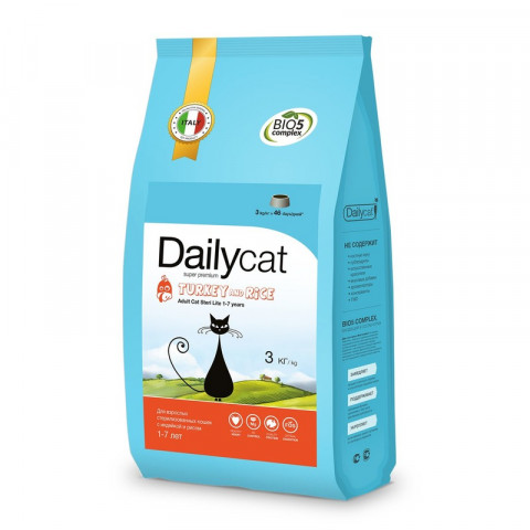 Dailycat Adult Sterli Lite Turkey & Rice для взрослых кастрированных и стерилизованных кошек с индейкой и рисом 3 кг