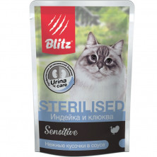 Влажный корм Blitz Sterilised Cats для стерилизованных кошек с индейкой и клюквой в паучах - 85 г