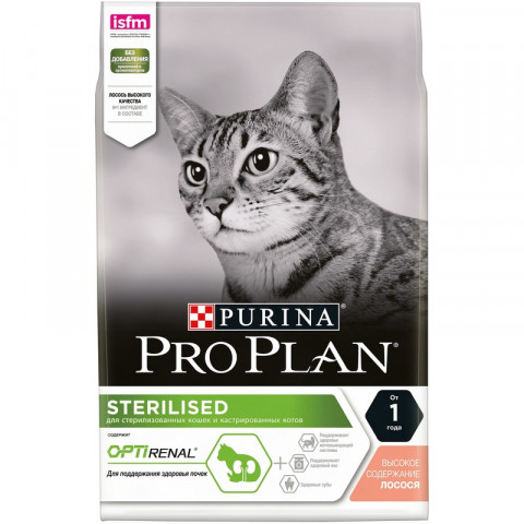 Pro Plan Cat Adult Sterilised OPTI-RENAL сухой корм для стерилизованных кошек с лососем - 3 кг