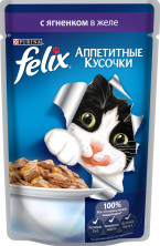 Паучи Felix Аппетитные кусочки для взрослых кошек с ягненком в желе - 85 г