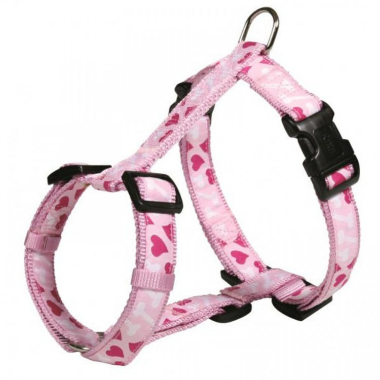 Шлейка Trixie для собак M–L 50–75 см/25 мм розовая с сердцами 1 ш