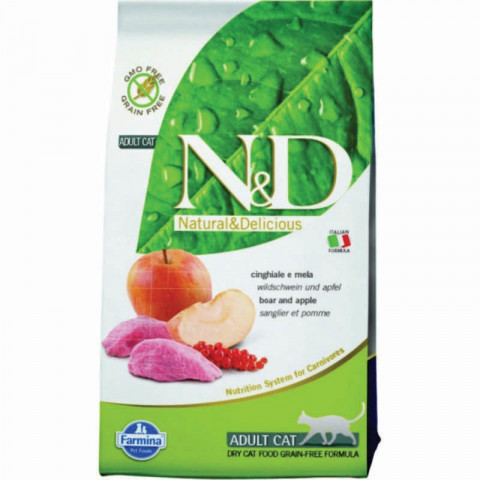 Farmina N&D Grain - Free Feline Boar & Apple Adult сухой корм с кабаном и яблоком для взрослых котов или кошек - 10 кг