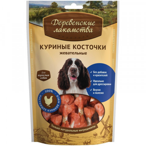 ДЕРЕВЕНСКИЕ ЛАКОМСТВА 100 % Мяса Куриные косточки жевательные для собак 90 гр