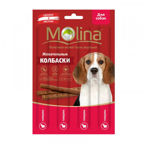 Molina Жевательные колбаски для собак с говядиной 20 г