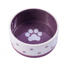 КерамикАрт миска керамическая нескользящая для собак, белая с фиолетовым 360 мл