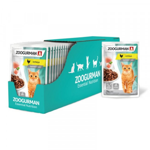 Зоогурман влажный корм для взрослых кошек всех пород с курицей в паучах - 85 г
