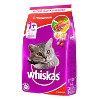 Whiskas сухой корм в виде подушечек с паштетом для кошек с говядиной 1,9 кг