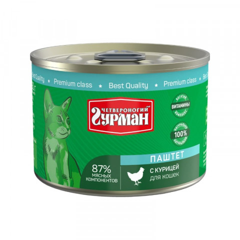 Влажный корм Четвероногий Гурман паштет для кошек с курицей - 190 г