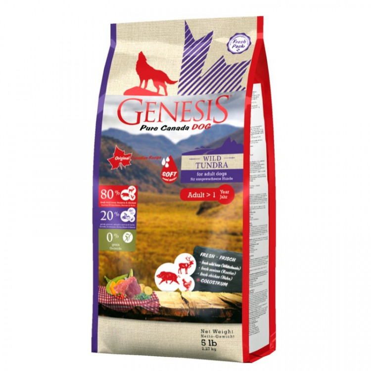 Genesis Pure Canada Wild Tundra Soft с повышенной влажностью для взрослых собак всех пород с мясом дикого кабана, северного оленя и курицы - 2,268 кг