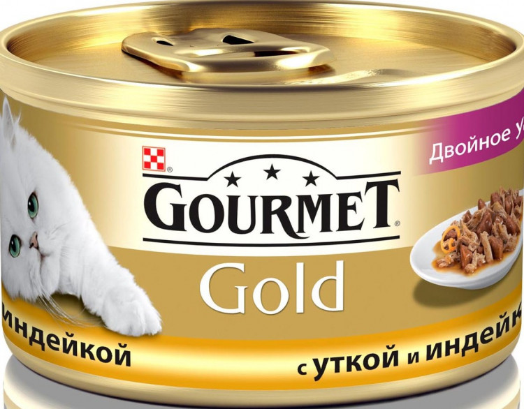Консервы Gourmet Gold для взрослых кошек кусочки в соусе с уткой и индейкой - 85 г