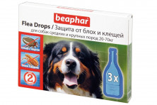 Капли Beaphar Flea Drops Dog против блох и клещей для собак средних и крупных пород весом от 20 до 70 кг - 3 пипетки