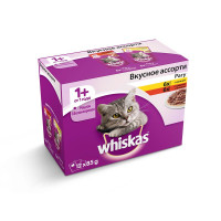 Whiskas набор-ассорти из влажных кормов для взрослых кошек в виде нежных мясных кусочков курицы и говядины с ягненком в аппетитном рагу - 85 г