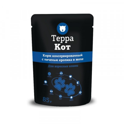 Терра Кот влажный корм для взрослых кошек всех пород с печенью кролика в желе - 85 г