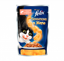 Паучи Felix Sensations для взрослых кошек с лососем и треской в желе - 85 г