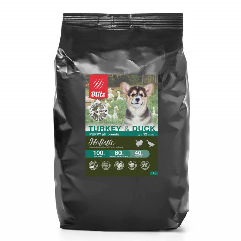 Blitz Adult сухой беззерновой корм для щенков с индейкой и уткой - 12 кг