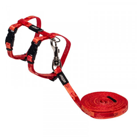 Комплект поводок и шлейка для кошек ROGZ KiddyCat XS-8мм 1,8 м (Красный)