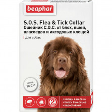 Ошейник Beaphar S.O.S для собак с 3 месяцев от блох (8 мес) и клещей (3 мес) белый - 70 см 1 ш