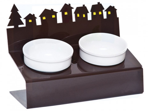 Миска для животных Artmiska "Хуторок" двойная на подставке коричневая 2шт х 350 мл